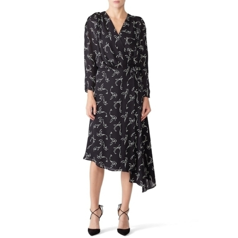 Joie Women's Acantha Black Long Sleeve Silk‎ Wrap Dress with Split Back Size XXS